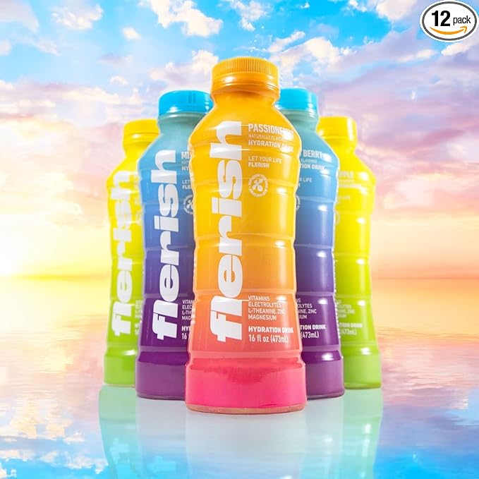 FLERISH Enhanced Hydration Drink | Watermelon-Based Functional Beverage with Electrolytes | Magnesium &amp L-Theanine | No Artificial Sweeteners | 35 Calories (Variety 12-Pack 16 fl oz)