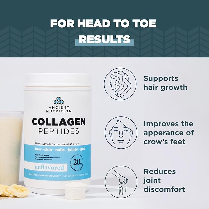 Ancient Nutrition Collagen Peptides Collagen Peptides Powder Unflavored Hydrolyzed Collagen Supports Healthy Skin Joints Gut Keto and Paleo Friendly 28 Servings 20g Collagen per Serving