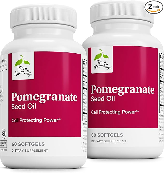 Terry Naturally Pomegranate Seed Oil - Dietary Supplement to Support Cardiovascular Health - Herbal Non-GMO Supplement with Omega-5 &amp Pomegranate Extract - 60 Softgels 2 Pack