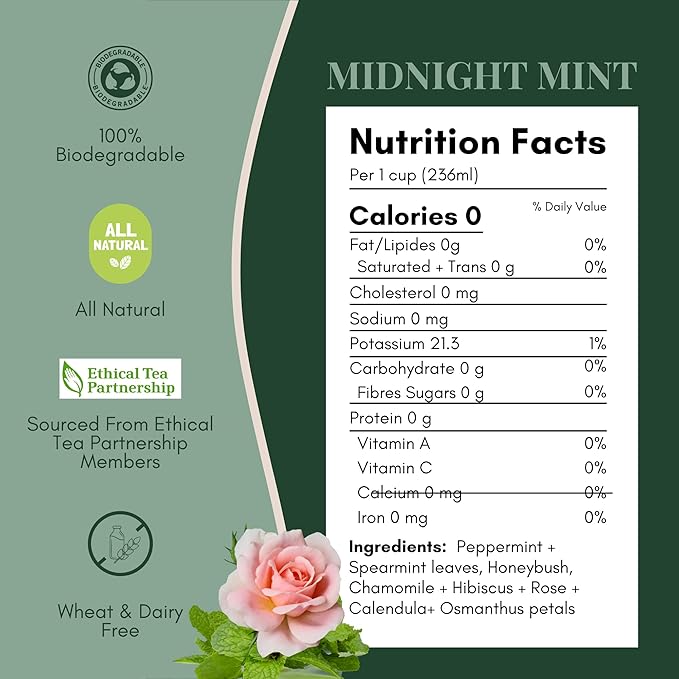 Tease Tea Organic Peppermint Tea - Midnight Mint Digestive Health Herbal Drink Stomach Relief Caffeine Free Drink Made with Peppermint Spearmint and Peach For Calming and Soothing Blend