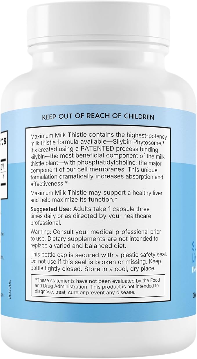 Maximum Milk Thistle Supplement for Liver Support – 720mg Silybin Phytosome (10X Absorption) – Liver Cleanse Detox &amp Repair Enzyme Health – Vegan Non-GMO Gluten Free – 90 Capsules (30-Day Suppl