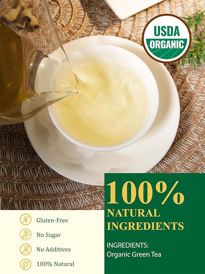 GLDNT Organic Green Tea Loose Leaf High Mountain Smooth &amp Delicate Flavor Caffeinated 16oz