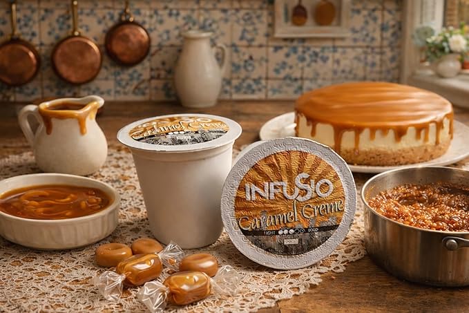 InfuSio Coffee Pods 96 Count - Caramel Crème Medium Roast Single Serve Coffee Pods for Keurig K Cups Brewers - InfuSio Premium Roasted Keurig 2.0 Compatible