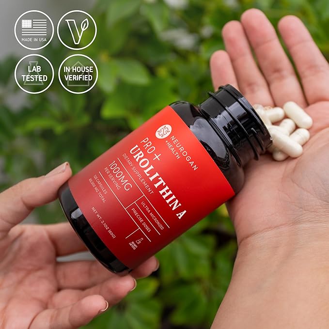 Neurogan Urolithin A PRO Capsules - 1000mg 120 Ct - Advanced Cellular Health Post Biotic Supplements - Ultra Micronized Urolithin A Supplement Sourced from Pomegranate Extract