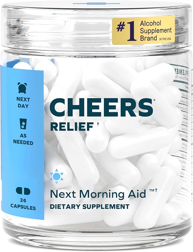 Cheers Relief | Next Morning Aid with Ginger + White Willow Bark | Feel Better After Drinking | 12 Doses | Ginger White Willow Bark L-Theanine Caffeine