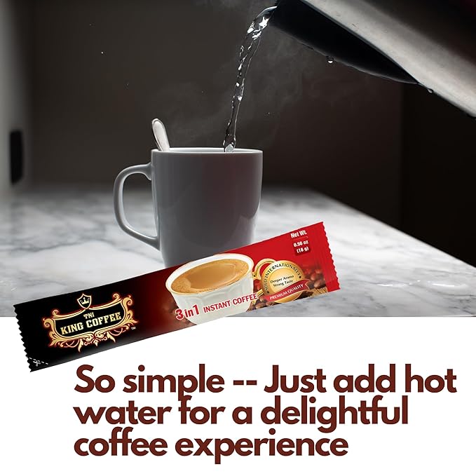 TNI King Coffee 3 in 1 Instant Vietnamese Coffee 120 Single Serve Packets - Individual Wrapped Pocket Size Sachet Sticks Cream Powder and Sugar - Bulk Size Pack