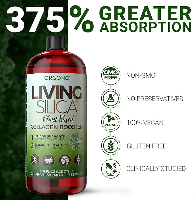 Living Silica ORGONO Plant-Based Collagen Booster | Horsetail Extract &amp Rosemary | Supports Collagen &amp Elastin for Joint &amp Bone Health Glowing Skin Strong Hair &amp Nails | 33.85 Fl Oz