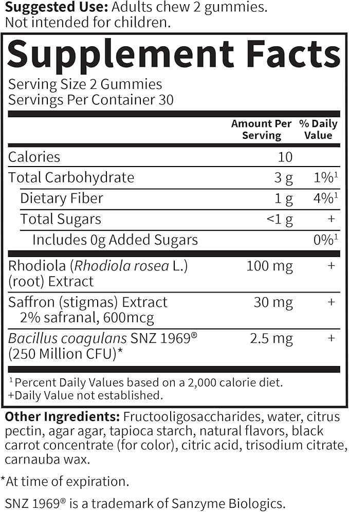 Garden of Life Herbals Stress Relief Gummy with Rhodiola &amp Saffron for Positive Mood &amp Stress Response Plus Prebiotics &amp Probiotics for Digestive Support Gluten-Free Berry Flavor 30 Ser