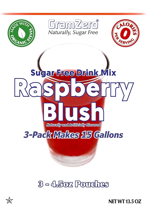 GramZero Raspberry Blush Zero Calorie Sugar Free Drink Mix Great For Nutrition Club Loaded Tea Stevia Sweetened