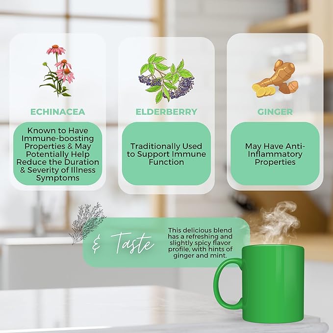 Healthy Immunity and Defense Loose Leaf Tea w/ Echinacea Elderberry Lemon Balm | Organic Herbal Tea | 2 oz (57 gram) | Decaf Vegan Healthy ZERO Caffeine Organic Herbs No Natural or Artificial