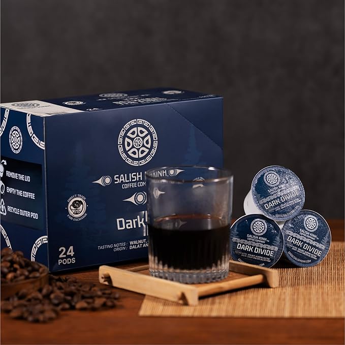 SALISH KINH Dark Divide Vietnamese Coffee Pods | 24 Count Premium Dark Roast | Specialty Grade 100% Robusta | Single Origin and Direct Trade | Rich Bold Flavor | Indigenous Produced | Compatible with