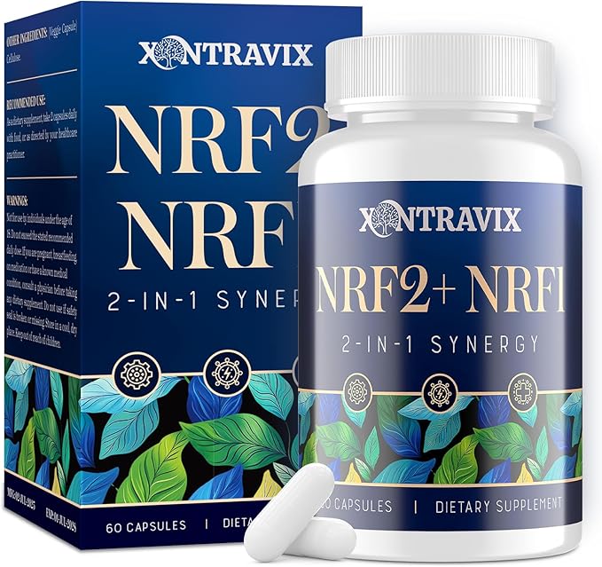 NRF1 &amp NRF2 Supplement 1500mg | Dual Activator with CoQ10 Curcumin Trans Resveratrol &amp Ashwagandha | Antioxidant for Oxidative Stress Wellness Aging &amp Cellular Energy | 60 Capsules (1 B