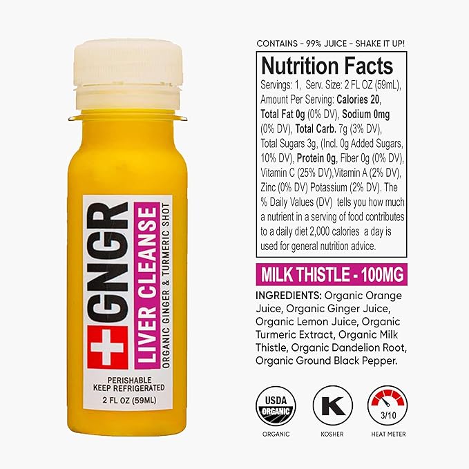 +GNGR Liver Cleanse Detox &amp Repair Cold-Pressed Ginger Shot with Organic Milk Thistle Dandelion Turmeric Immunity Shot for all natural Liver Support &amp Digestion 2 fl oz (Pack of 12)
