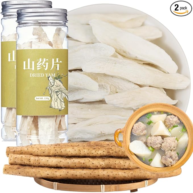Wanhua Hall Dried Chinese Yam Root Slice 240g/8.47oz Huai Shan Yao Iron Stick Yam Shanyao Large Pieces Sulfur Free Natural Porridge and Soup Ingredients 山药 垆土铁棍山药 山药干