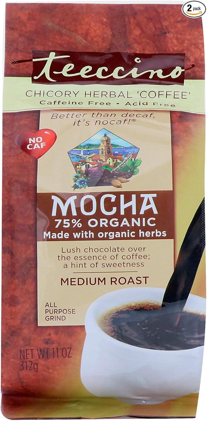 2 Packs of Teeccino Mediterranean Herbal Coffee - Mocha - Medium Roast - Caffeine Free - 11 Oz