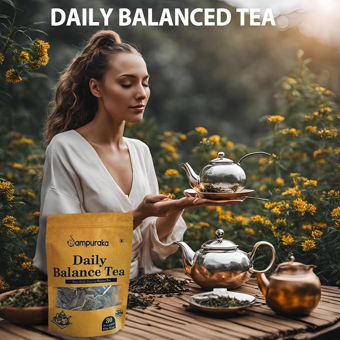 Daily Balance Tea - Natural Herbal Tea with Moringa Gymnema Jamun seeds Cassia Fenugreek Guava leaves Cinnamon - 30 Pyramid bags (2)