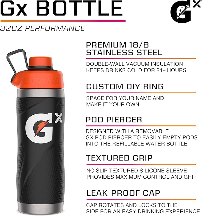 Gatorade 32oz Stainless Steel Bottle and 30oz Gx Bottle Bundle