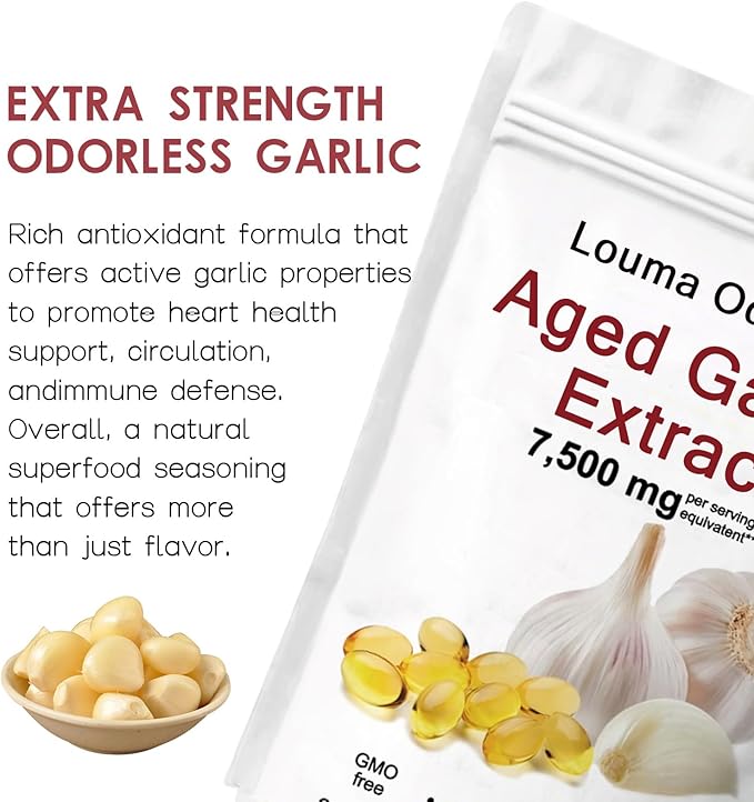 1PCSLouma Odorless Aged Garlic Aged Garlic Extract - 300 Count 7500mg 24 Month Organic Aged Garlic Supplement- Non-GMOVegetarian (1PCS)