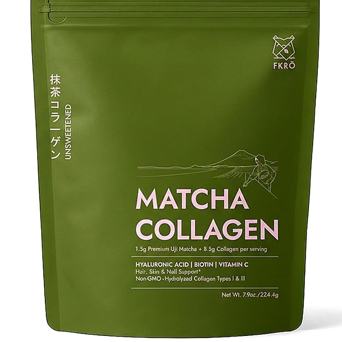 FKRO Matcha Collagen Powder w Biotin Hyaluronic Acid &amp Vitamin C - Healthy Hair Skin &amp Nails - Natural Type I &amp III Hydrolyzed Collagen Powder Unsweetened Matcha Latte - 22 Servings 7.