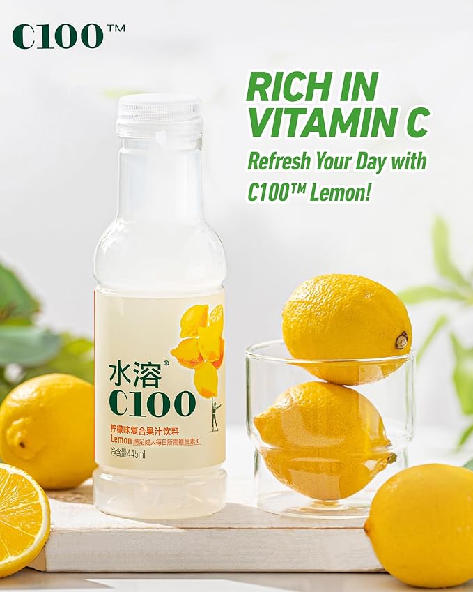 NONGFU SPRING C100 Juice Drink – Lemon Flavored Fruit Juice Bottles 100mg Vitamin C Per Bottle 12% Real Fruit Juice -15 fl oz 445mL 15 Pack