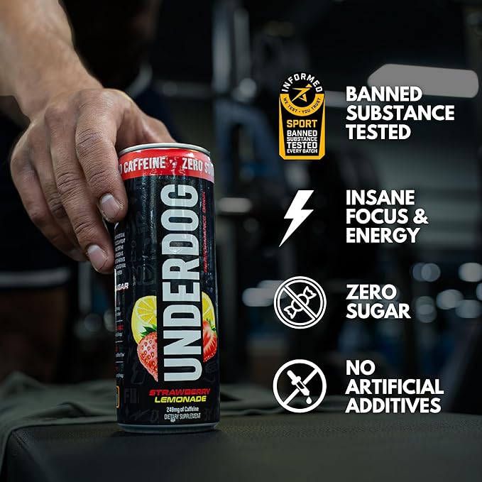 Underdog Performance Energy Drink Variety Nootropics Green Tea Extract Citrulline Clean Sugar Free Fast &amp Slow Release 249mg Caffeine per Serving No Artificial Additives 12 Pack