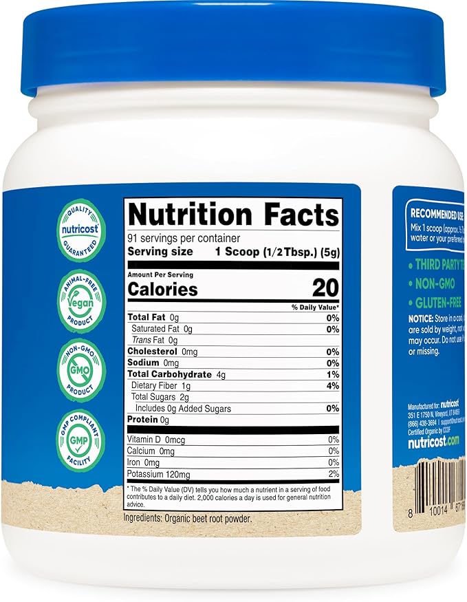 Nutricost Organic Beet Root Powder 1 LB - Vegan Superfood Certified USDA Organic