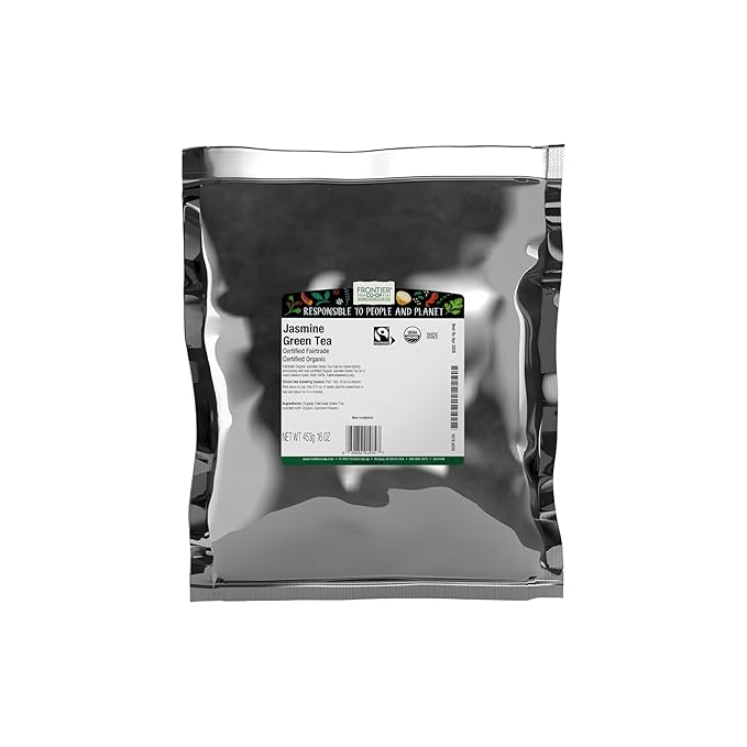 Frontier Co-op Organic Fairtrade Jasmine Green Tea All Natural Loose Leaf Tea Leaves Kosher | 16 Ounce (Pack of 1)