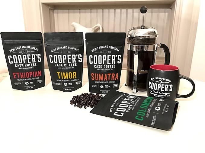 Decaffeinated Gourmet Coffee Sampler Gift Box Set - Whole Beans - 4-Pack - 4oz and Gourmet Coffee Sampler Gift Box Set - Whole Beans Coffee - 4-pack 4oz