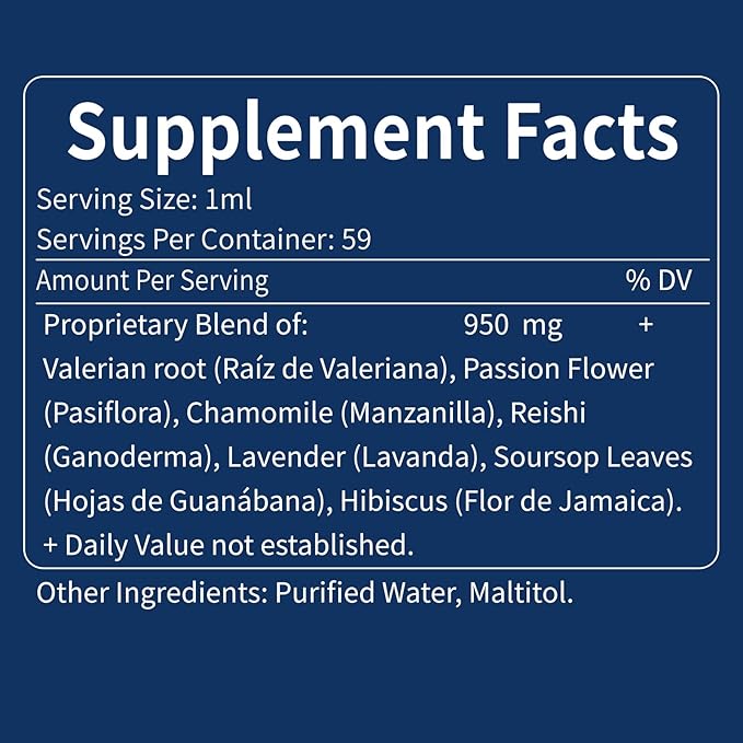 Valerian Sleep Support Drops Gotas de Pasiflora y Valeriana y Lavanda para Dormir Profundamente rapido. Passion Flower &amp Lavender Extract Liquid Tincture for Fast and Sound Sleep. 2oz