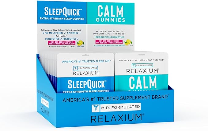 Relaxium SleepQuick &amp Calm Gummies 144 Count 5mg Melatonin Magnesium Ashwagandha Non-Habit Forming 72-Day Supply Travel-Friendly
