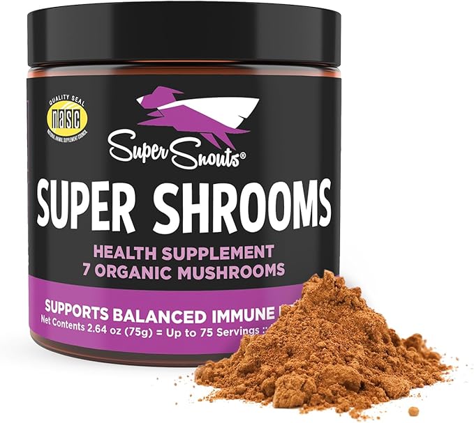 Super Snouts Super Shrooms Mushroom Immune Support Supplement for Dogs and Cats 2.64 oz - Made in USA Organic Non-GMO Immune Health for Strong Immunity 7 Mushroom Blend Powder