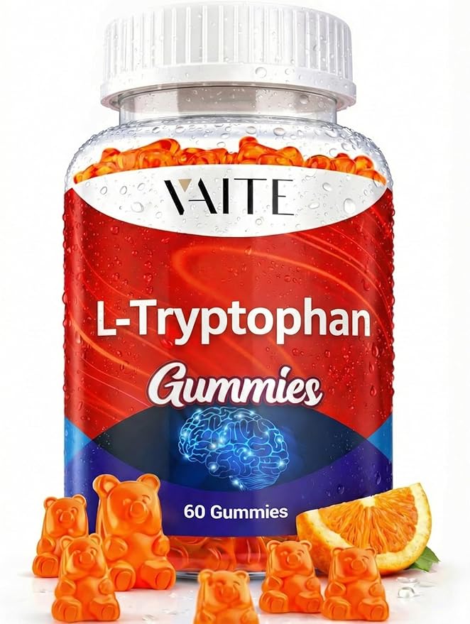 VAITE L Tryptophan 1000mg Gummies – Chewable Supplement for Positive Outlook Calm Support &amp Inner Balance 60 Vegan Gummy to Promote Restful Nights Support Mental Focus &amp Encourage Peaceful