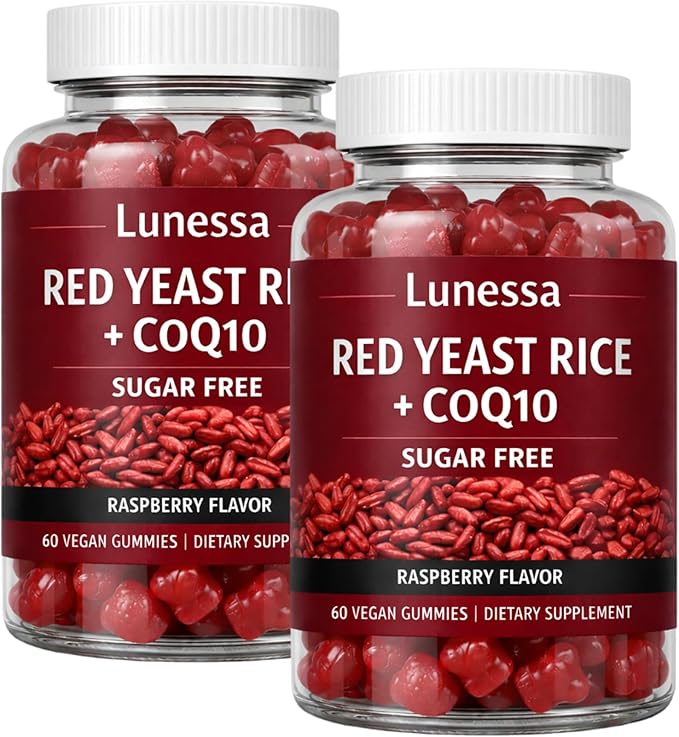Lunessa Red Yeast Rice with Red Yeast Rice 2400mg CoQ10 200mg Restores Body Vitality &amp Maintains Healthy Cholesterol Levels for Men &amp Women Non-GMO Vegan Raspberry Flavor 60 Gummies (2)