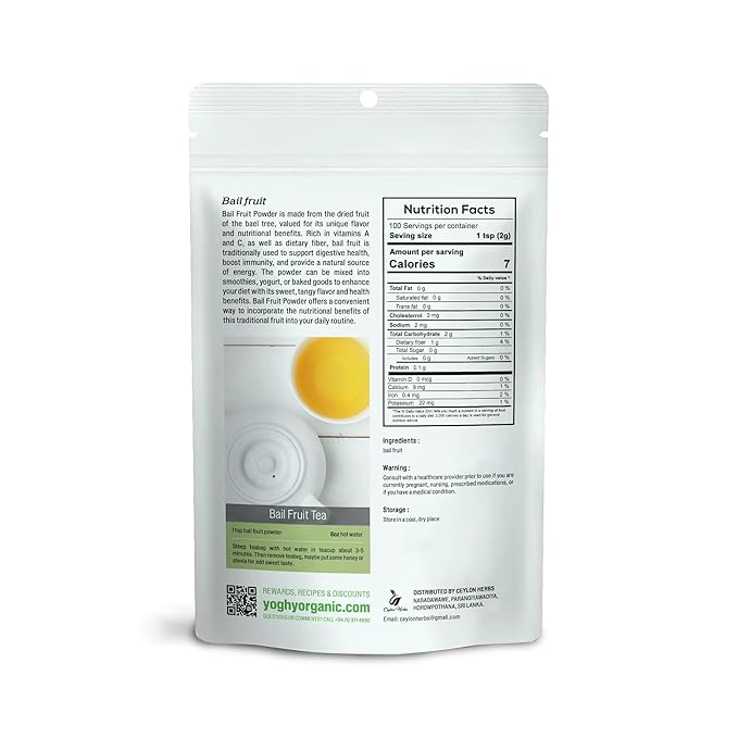Bael Fruit Powder - 100% Pure Organic Wild-Crafted for Traditional Cordials Teas and Smoothies