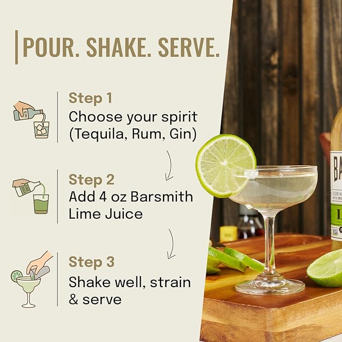 Barsmith Bar Essentials Sweetened Lime Juice - Lime Juice for Cocktails Made with Cane Sugar - No Artificial Flavors or Preservatives - Ideal for Margaritas Gimlets &amp Daquiris - 12.7oz (Pack of 6