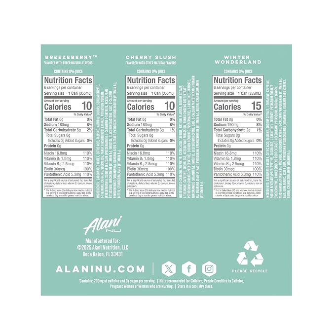Alani WINTER WONDERLAND BREEZEBERRY &amp CHERRY SLUSH Variety Pack (Pack of 18) | Sugar-Free Low-Calorie Energy Boost Drink 12 fl oz | Winter Limited Edition