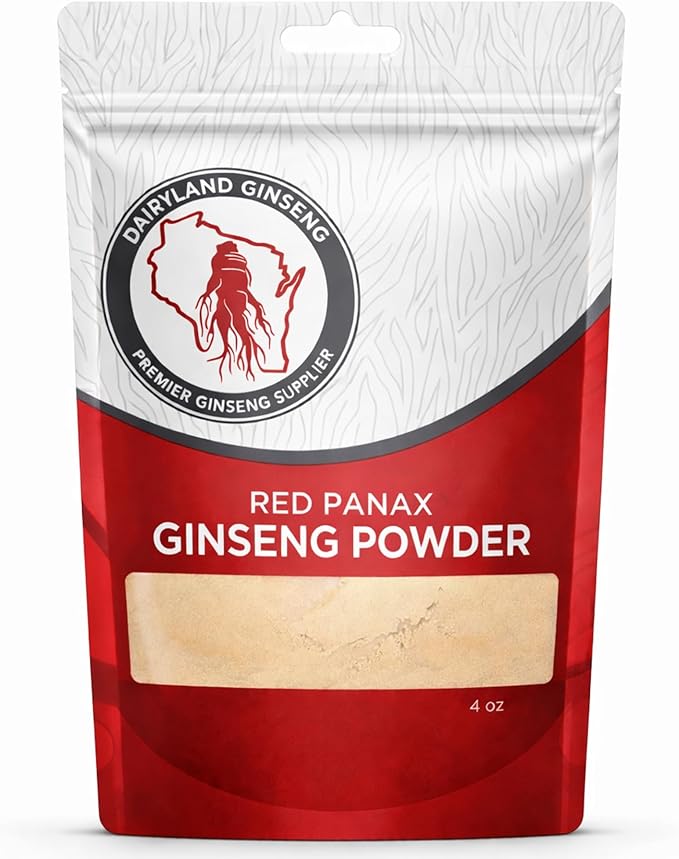 Red Panax Ginseng Powder with Natural Ginsenosides (4 oz)- Supports Healthy Energy Vitality Mood and More Korean Panax Ginseng Root Powder for Smoothies Coffee or Drinks (1 Pack)