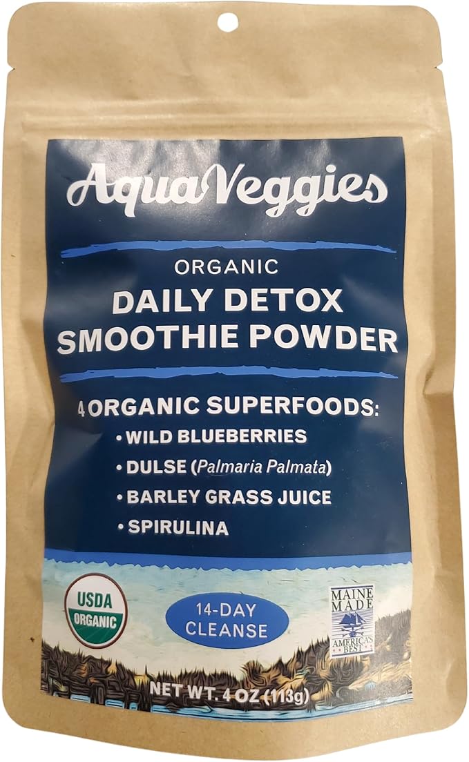 Detox Green Superfood Smoothie P| Organic Blueberry Powder Spirulina Atlantic Dulse Seaweed &amp Barley Grass Juice Powder — 14-Day Detox Cleanse (08 Ounce (Pack of 1))