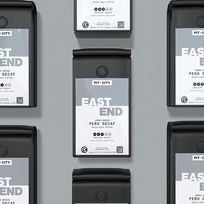 Pit City East End Single Origin Peru Decaf Medium Roast Swiss Water Process Whole Bean Coffee 12oz Bag - Smooth Chocolate Lemon and Herbal Notes - Premium Small Batch Roasted - Pittsburgh