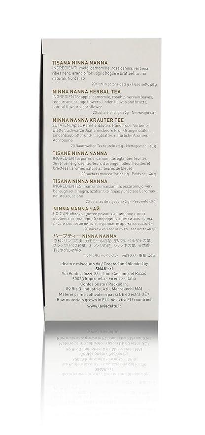 La Via del Te Ninna Nanna Herbal Tea Relaxing Infusion for Lullaby 20 Teabags Total Net Wt: 40g / 1.41oz