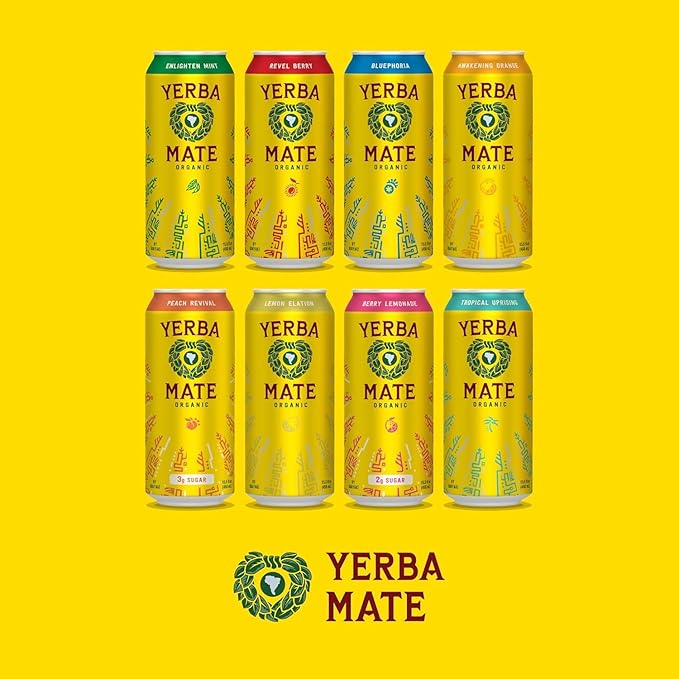 Yerba Madre Organic Yerba Mate Clean Energy Drink Alternative Bundle Bluephoria &amp Awakening Orange Flavors 15.5 Oz (Pack of 24) 150mg Natural Caffeine Smooth Energy &amp Focus