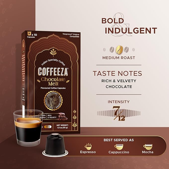 Coffeeza Belgian Chocolate Flavored Espresso Coffee Pods Compatible with Nespresso Original Line Medium Roast Intensity – 7 100% Arabica Aluminium Coffee Capsules 3 Pack - 30 Single Serve Coffee