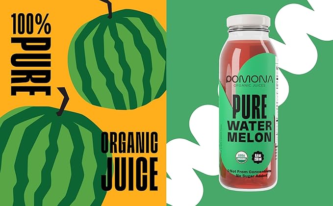Pomona Organic Juices Pure Watermelon Juice Cold Pressed Organic Juice Non-GMO No Sugar Added Not from Concentrate Gluten Free Kosher Certified Preservative Free 8.4 Ounce (Pack of 12)