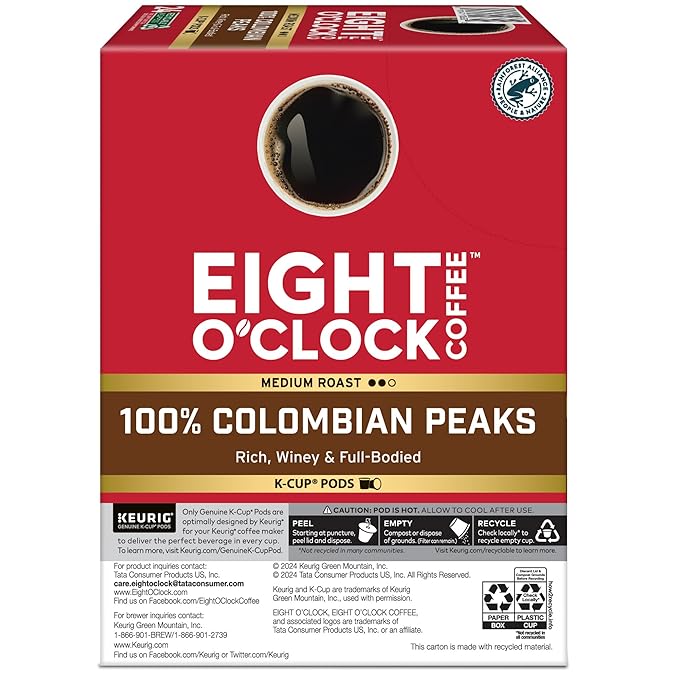 Eight O'Clock Coffee Colombian Peaks Single-Serve Keurig K-Cup Pods Medium Roast Coffee Pods 96 Count
