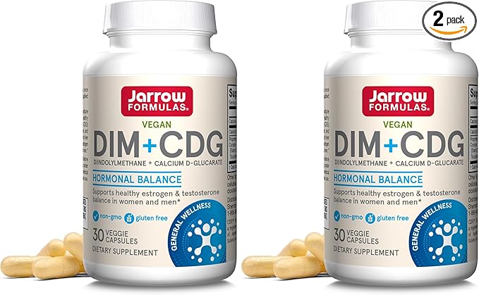 Jarrow Formulas - DIM + CDG Veggie Capsules - - DIM &amp CDG Supplement - for Hormone Balance - Non-GMO - Gluten Free30 Count (Pack of 2)