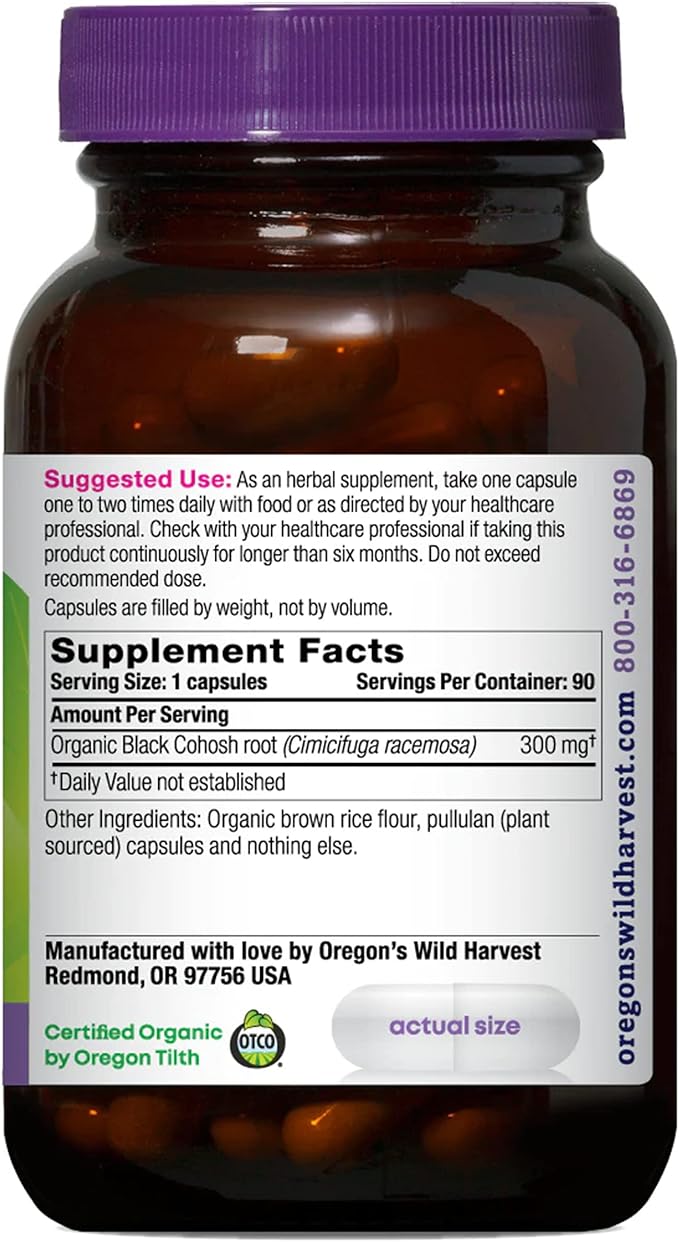 Oregon's Wild Harvest Black Cohosh Organic Herbal Supplement 90 Count