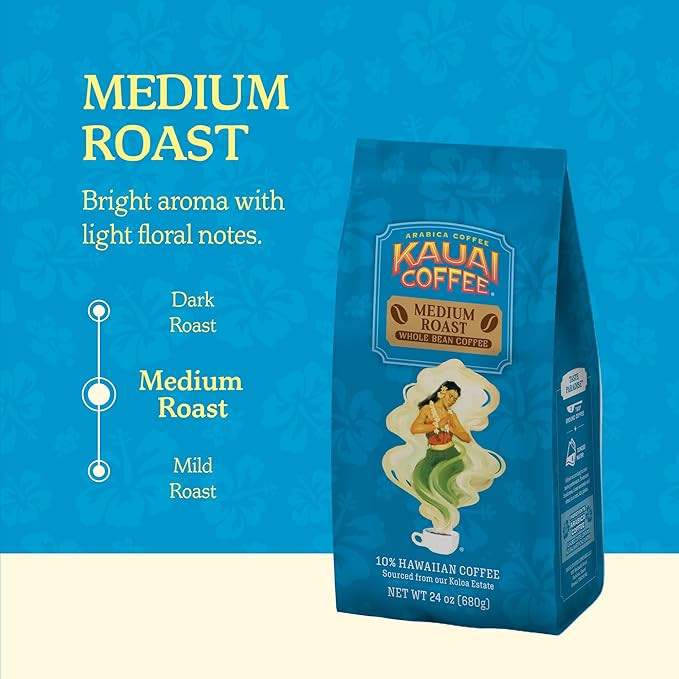 Kauai Coffee Koloa Estate Medium Roast - Whole Bean Coffee 24 oz. Package