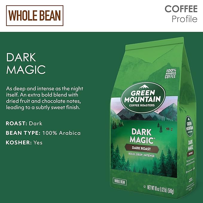 Green Mountain Coffee Roasters Dark Magic Whole Bean Coffee Bagged 18 oz (Pack of 2)