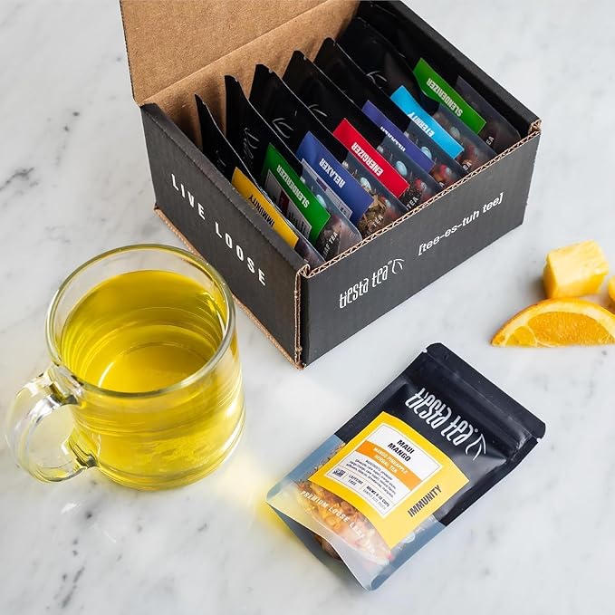 Tiesta Tea - Favorites Starter Sampler Dry Flight Set Loose Leaf High to No Caffeine Makes Hot &amp Iced Assorted Tea Sets with Herbal Black Fruit Blends &amp More 8 Resealable Sample Pouches
