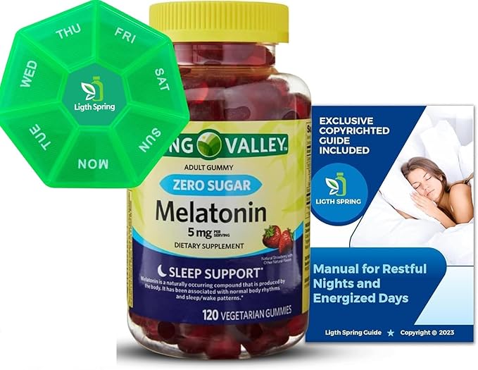 Spring Zero Sugar Melatonin 5 MG 120 Gummies Sleep Support Bundle with Exclusive Manual for Restful Nights and Energized Days - Better Ligth&ampSpring Guide